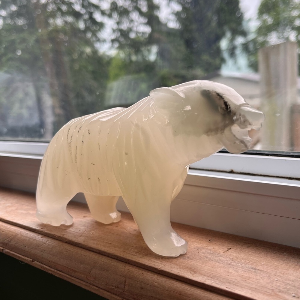 Hand-Carved Cream Onyx Bear Sculpture